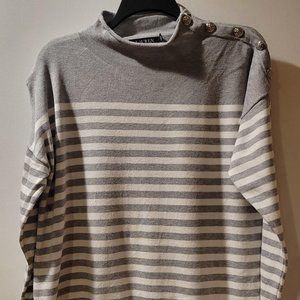 Ralph Lauren Grey and White Stripe Large Sweater